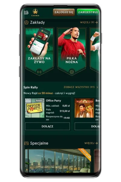 Kasyno Casinia na urządzeniu mobilnym